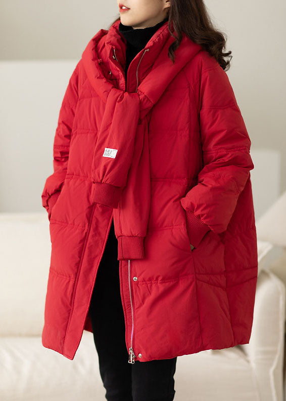 Handmade Red Zip Up Pockets Duck Down Coat Winter