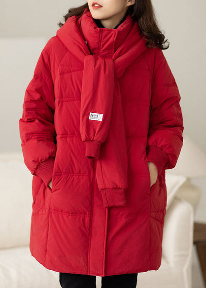 Handmade Red Zip Up Pockets Duck Down Coat Winter