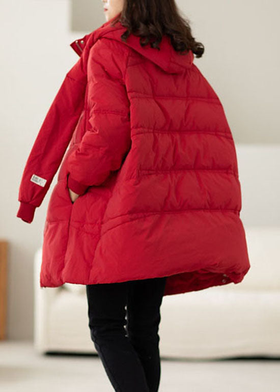 Handmade Red Zip Up Pockets Duck Down Coat Winter