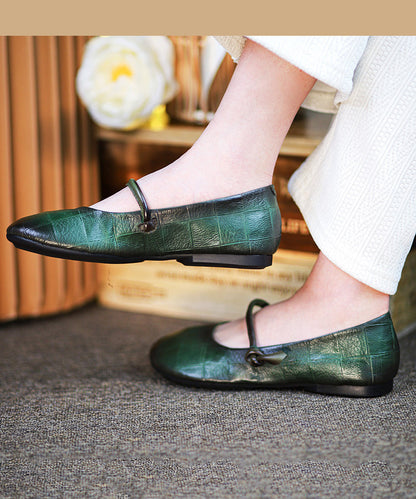 Handmade Retro Green Soft Flat Shoes for