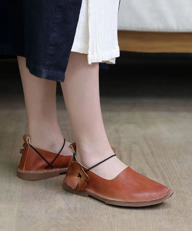 Handmade Retro Flat Shoes for Brown Cowhide Leather
