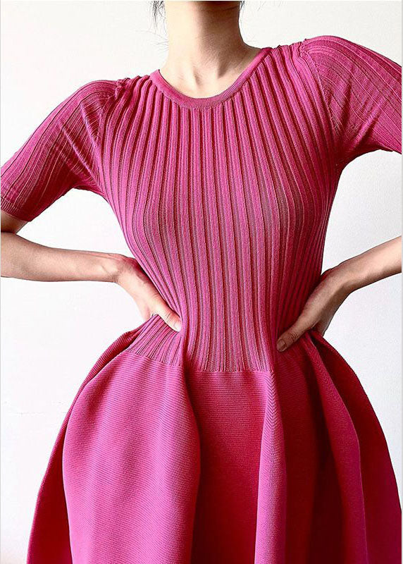 Handmade Rose O-neck Knit Patchwork Fake Two Pieces Maxi Dress Short Sleeve