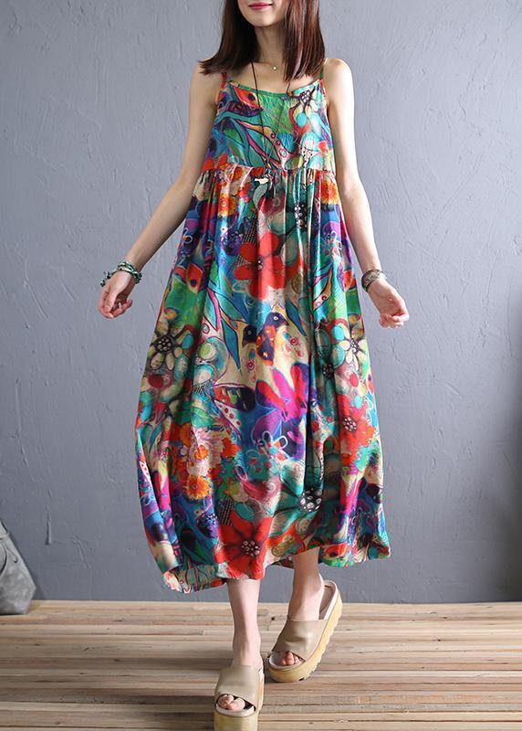 Handmade Spaghetti Strap Cotton Summer Clothes Design Loose Dresses