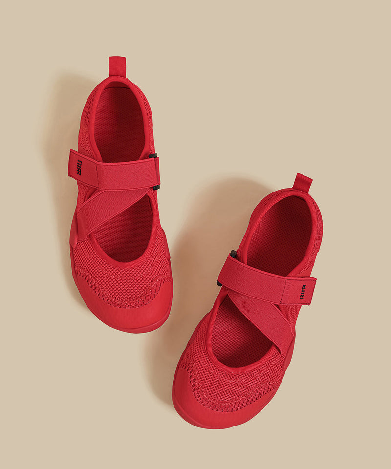 Handmade Splicing Flat Shoes for Red Breathable Mesh