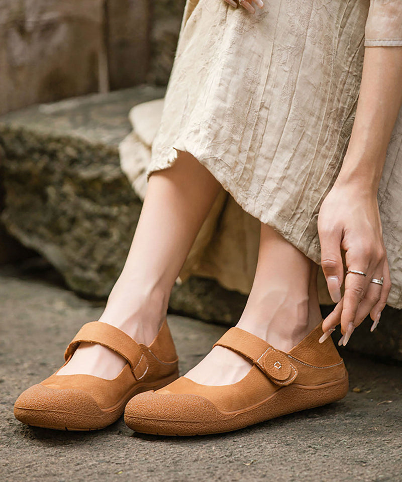 Handmade Splicing Flats Yellow Cowhide Leather Buckle Strap