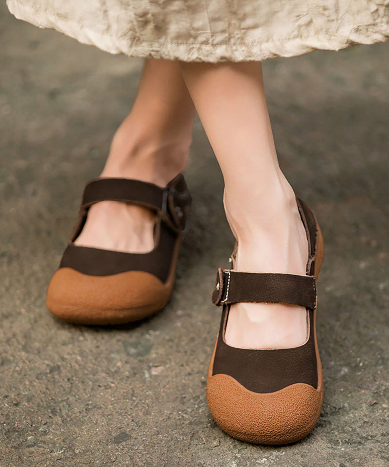 Handmade Splicing Flats Yellow Cowhide Leather Buckle Strap