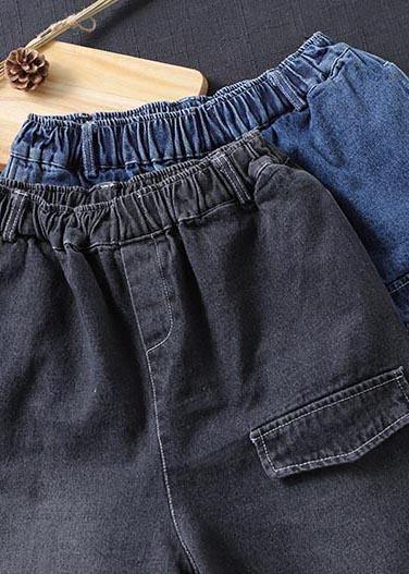 Handmade Spring Pants Oversize Denim Blue Photography Elastic Waist Trousers