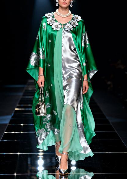 Handmade Stereoscopic Patchwork Silk Fake Two Piece Vestidos Summer