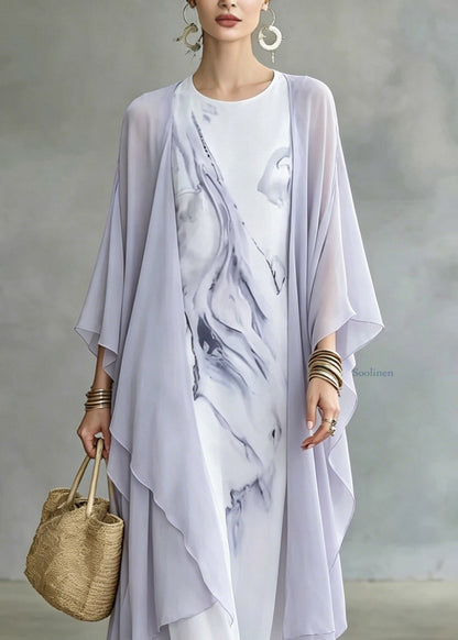 Handmade Tie Dye Fake Two-piece Chiffon Maxi Dresses Fall