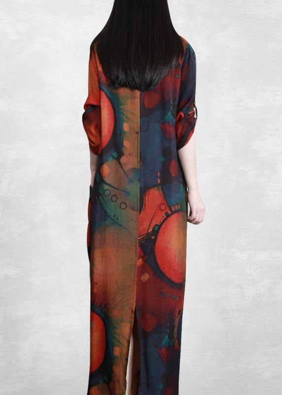 Handmade V Neck Spring Clothes Tutorials Print Robes Dress