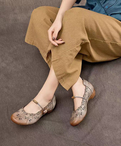 Handmade Cowhide Low Heel One Button Single Shoes