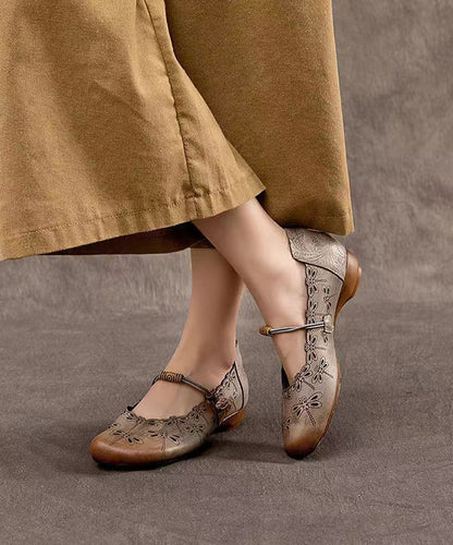 Handmade Cowhide Low Heel One Button Single Shoes