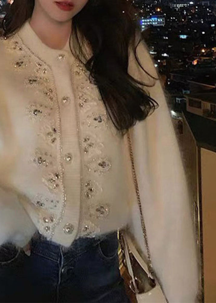 Handmade White Button Nail Bead Ma Hai Mao Coats Fall