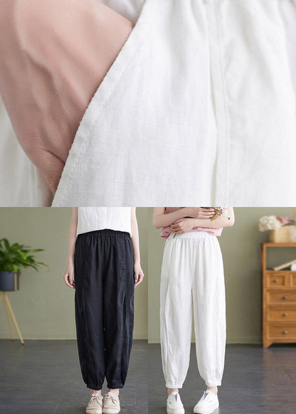 Handmade White Elastic Waist Beam Pants Summer