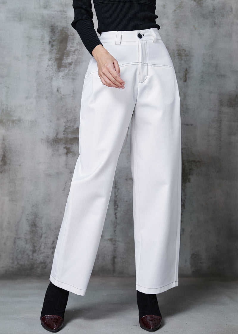 Handmade White High Waist Silm Fit Cotton Pants Spring