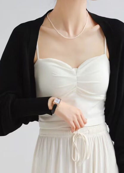 Handmade White O-neck Ice Silk Knit Cardigans Spring