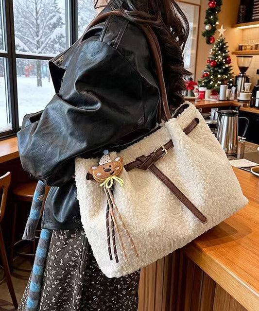 Handmade White Durable Pendant Wool Shoulder Bags