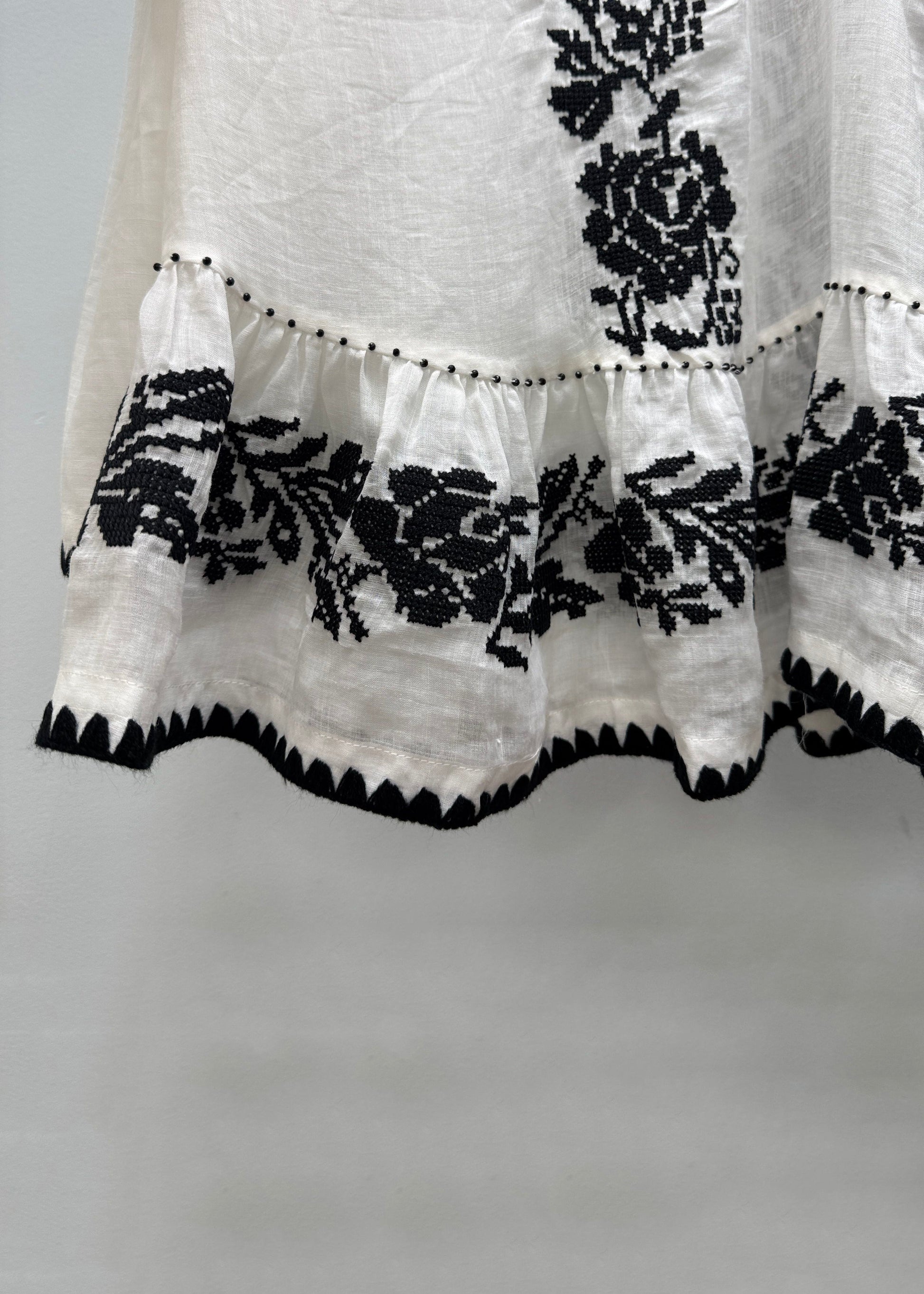 Handmade White V Neck Embroidered Linen Blouses Fall