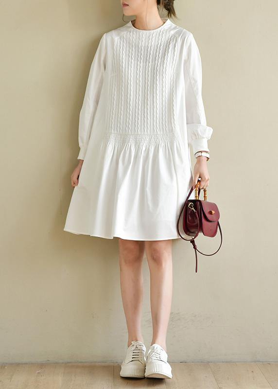 Handmade White Zippered Cotton Dress O Neck Vacation Dresses