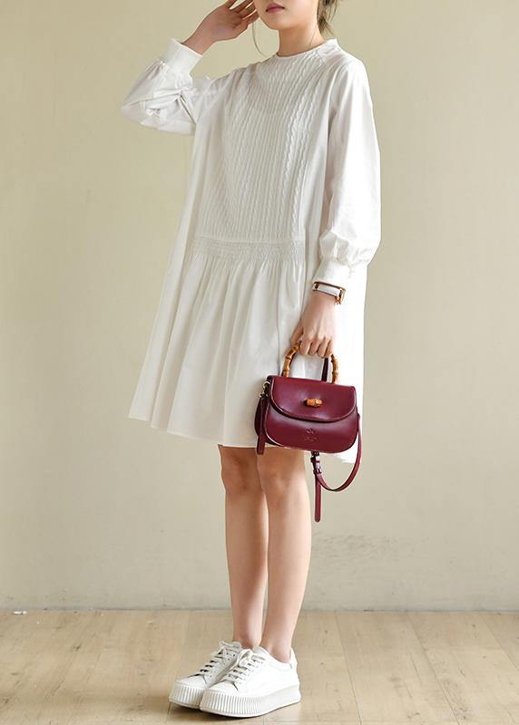 Handmade White Zippered Cotton Dress O Neck Vacation Dresses