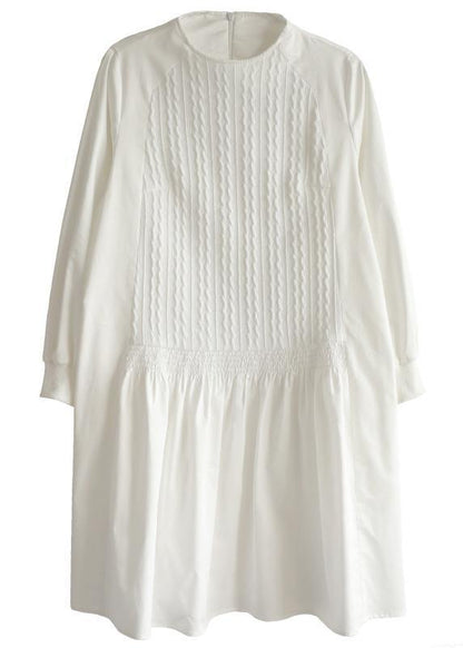 Handmade White Zippered Cotton Dress O Neck Vacation Dresses