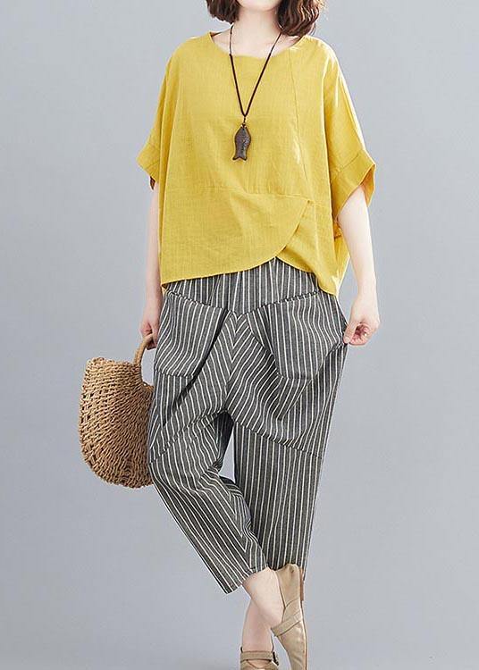 Handmade Yellow O-neck Two-piece Set Summer Cotton Linen