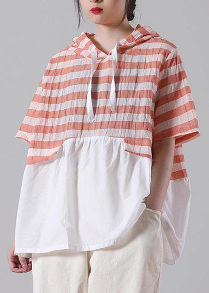 Handmade Yellow Striped Hooded Cotton Linen Summer Shirts