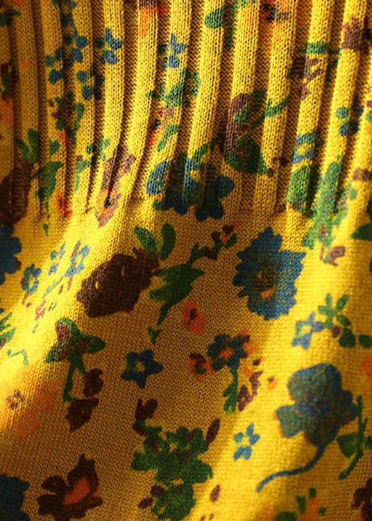 Handmade Yellow Retro Print Loose Fall Knitted Sweaters