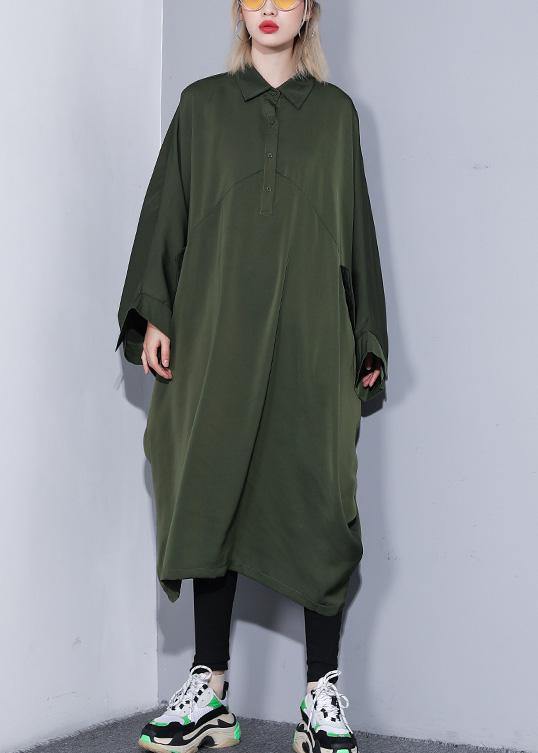 Handmade Arm Green Cotton Clothes Batwing Sleeve a Line Summer Dress