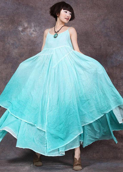 Handmade Asymmetric Hem Linen Dresses Neckline Green Dress Summer