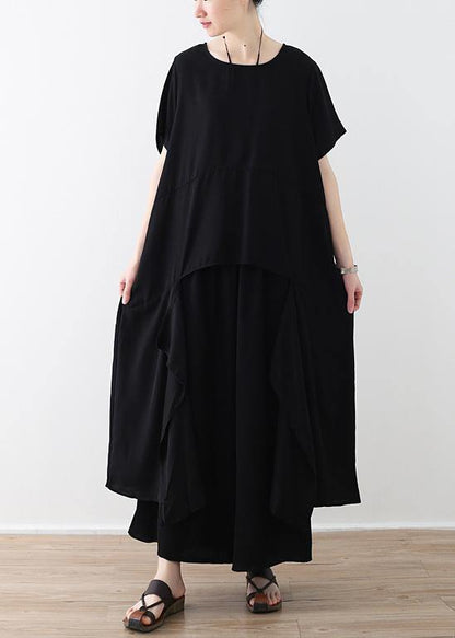 Handmade Asymmetric Tops and Wide Leg Pants Cotton 18th Century Design Black Loose Summer