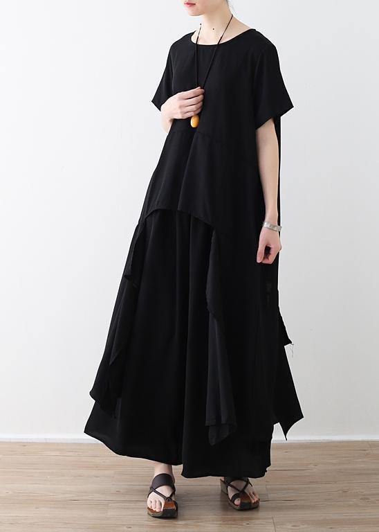 Handmade Asymmetric Tops and Wide Leg Pants Cotton 18th Century Design Black Loose Summer