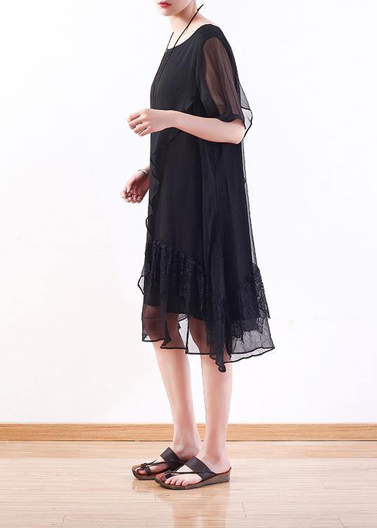 Handmade Black Chiffon Tunics for Organic Outfits Layered Loose Summer Dress