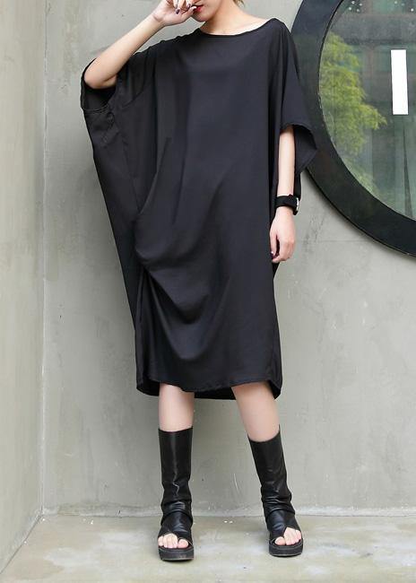 Handmade Black Cotton Tunics Side Ruffles Knee Summer Dresses