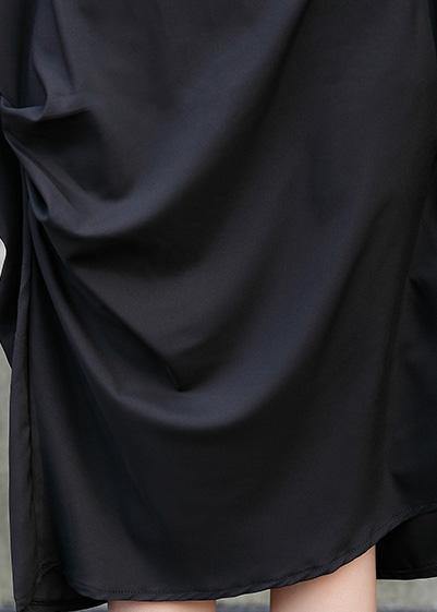 Handmade Black Cotton Tunics Side Ruffles Knee Summer Dresses