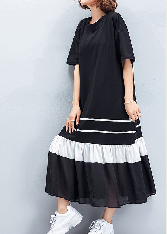Handmade Black Cotton Wardrobes Photography Patchwork Cinched Shift Summer Dresses