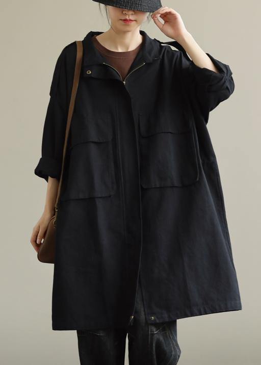Handmade Black Outfit Wardrobes Zippered Pockets Fall Outwears