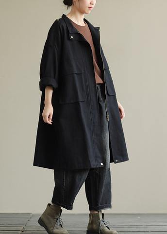 Handmade Black Outfit Wardrobes Zippered Pockets Fall Outwears