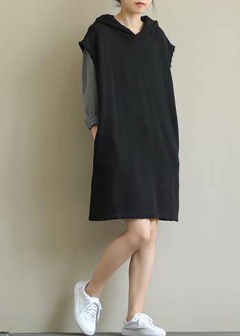 Handmade Black Tunics Hooded Pockets Art Fall Dresses