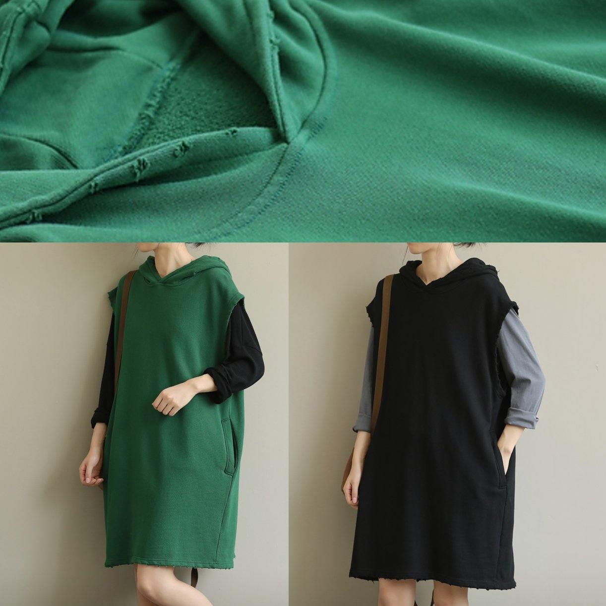 Handmade Black Tunics Hooded Pockets Art Fall Dresses