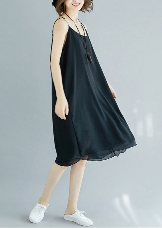 Handmade Black Chiffon Clothes for Spaghetti Strap Maxi Summer Dress