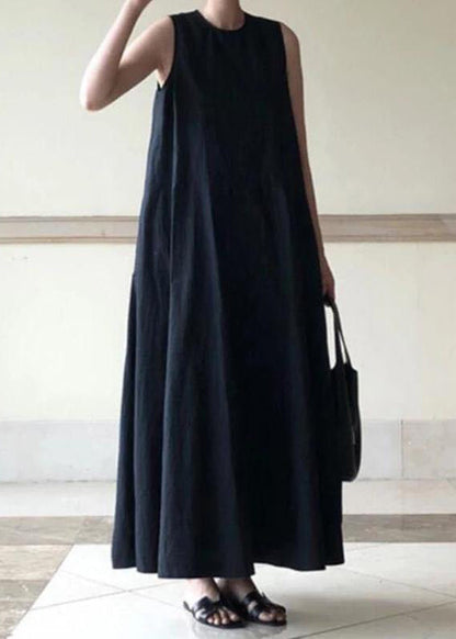 Handmade Pink Geometry Linen Dresses O Neck Sleeveless Cotton Robes Summer Dresses