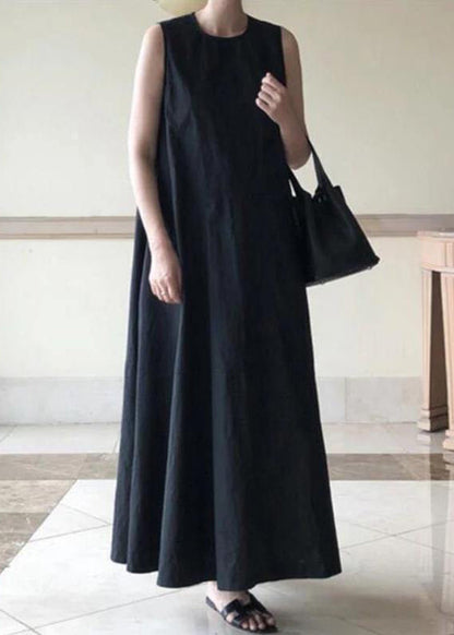 Handmade Green Linen Dresses O Neck Sleeveless Cotton Robes Summer Dresses