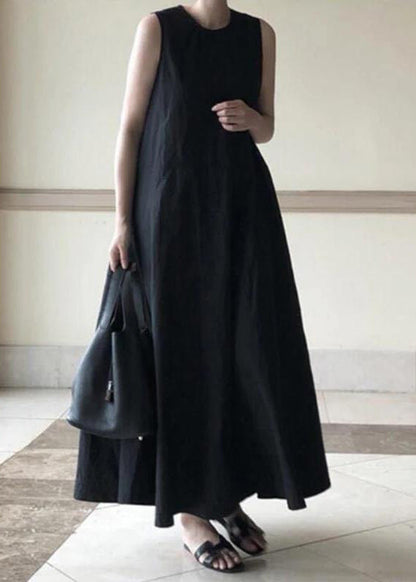 Handmade Green Linen Dresses O Neck Sleeveless Cotton Robes Summer Dresses