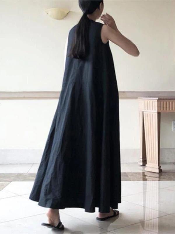 Handmade Green Linen Dresses O Neck Sleeveless Cotton Robes Summer Dresses