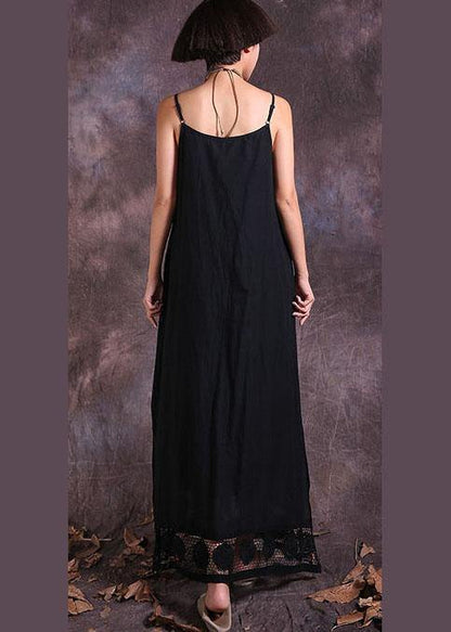 Handmade Black Linen Outfit Sleeveless Maxi Summer Dress