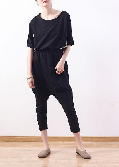 Handmade Black O Neck Cotton Tunics for Short Sleeve Tunic Summer Shirts