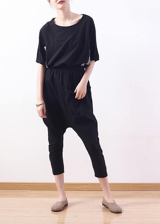 Handmade Black O Neck Cotton Tunics for Short Sleeve Tunic Summer Shirts