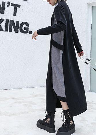 Handmade Black Patchwork Cotton Dresses Asymmetric Robe Fall Dresses