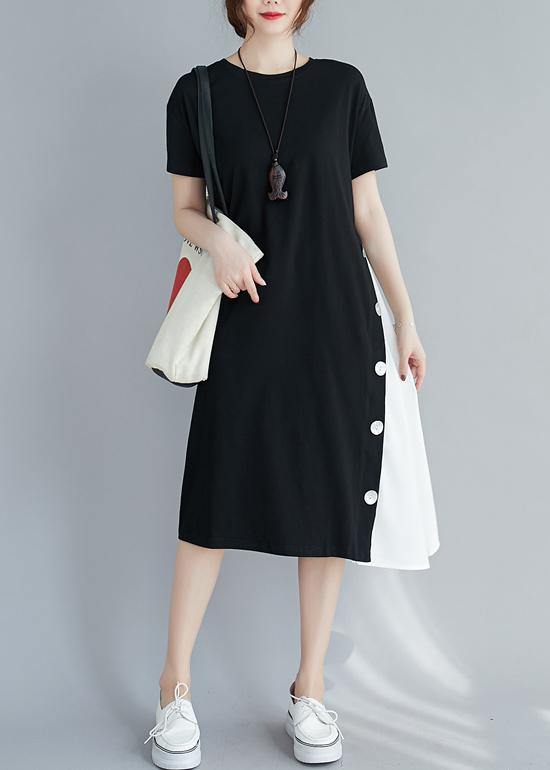 Handmade Black Patchwork White Clothes for O Neck a Line Dresses